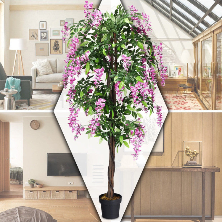 6-Feet Artificial Wisteria Silk Tree for Indoor and Outdoor