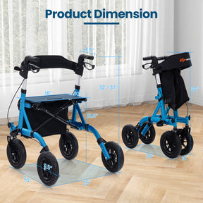 6-Level Adjustable Height Foldable Rolling Rollator Walker with Seat for Seniors