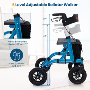 6-Level Adjustable Height Foldable Rolling Rollator Walker with Seat for Seniors