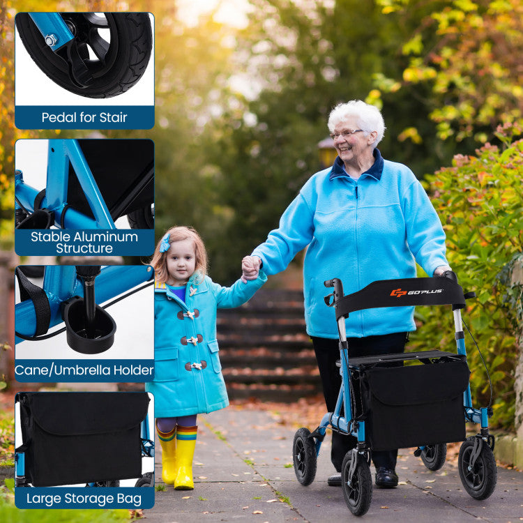 6-Level Adjustable Height Foldable Rolling Rollator Walker with Seat for Seniors