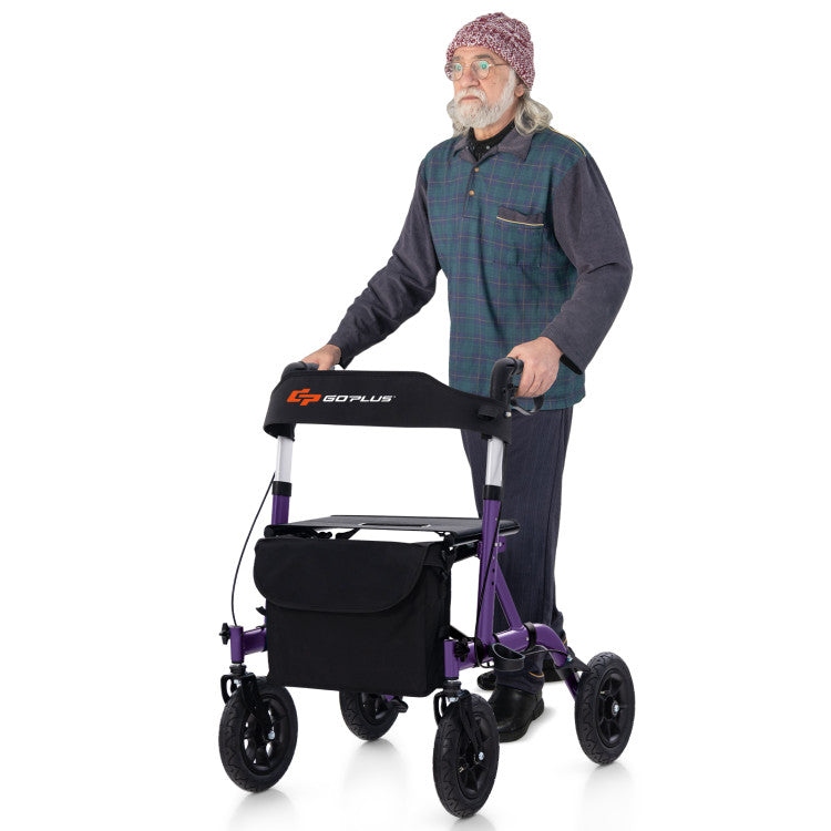 6-Level Adjustable Height Foldable Rolling Rollator Walker with Seat for Seniors