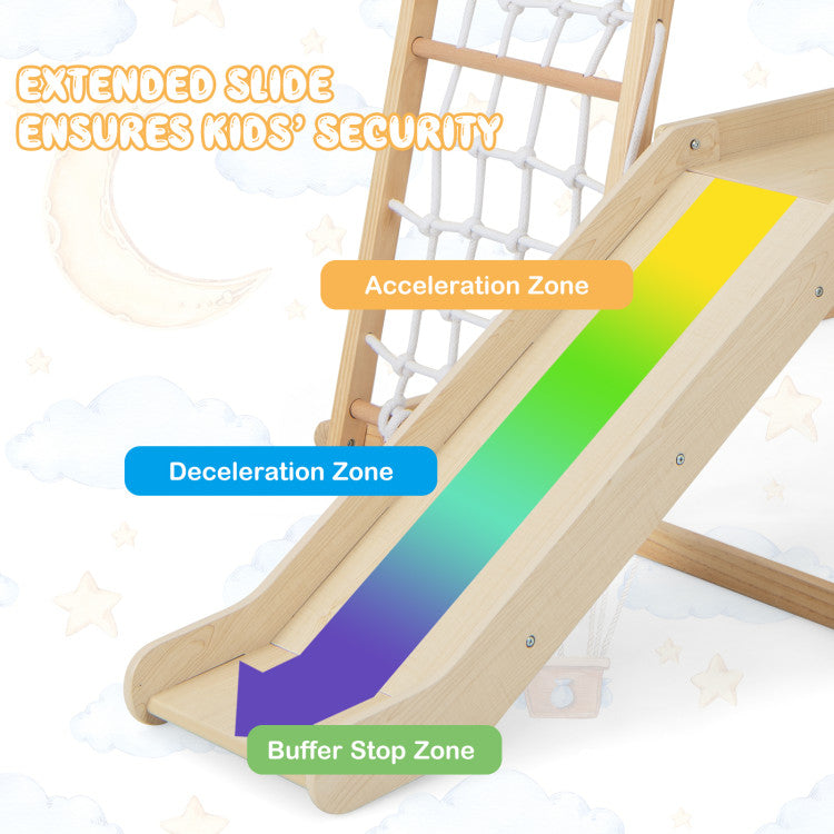 6-in-1 Indoor Jungle Gym Kids Wooden Playground Climbing Slide with Monkey Bars