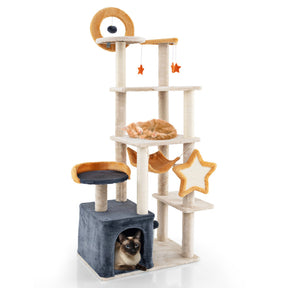 Hikidspace 63 Inch Multi-level Cat Tower with Scratching Board and Toys