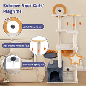 Hikidspace 63 Inch Multi-level Cat Tower with Scratching Board and Toys