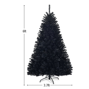 6/7 Feet Hinged Artificial Black Halloween Tree Christmas Tree with Metal Stand