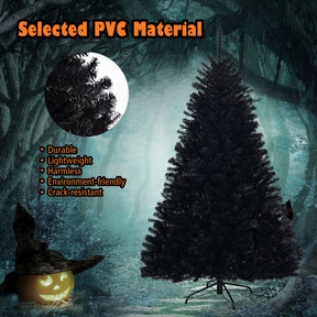 6/7 Feet Hinged Artificial Black Halloween Tree Christmas Tree with Metal Stand