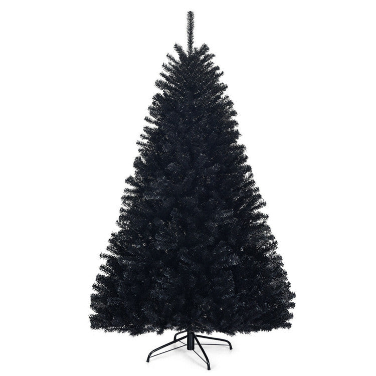 6/7 Feet Hinged Artificial Black Halloween Tree Christmas Tree with Metal Stand