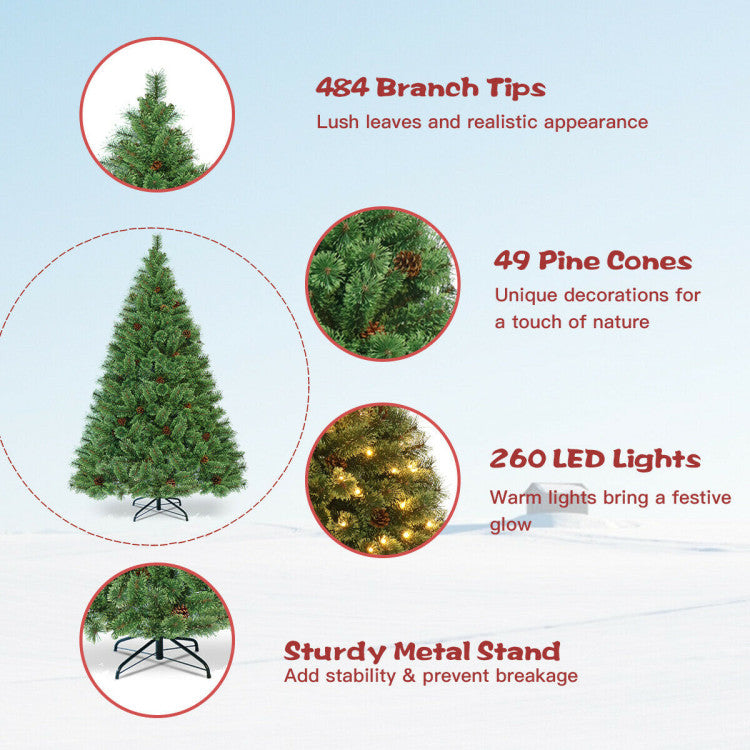 6 Feet Pre-Lit PVC Carolina Pine Artificial Christma Tree with LED Lights