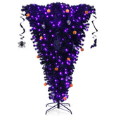 6 Feet Upside Down Artificial Christmas Tree with 270 Purple LED lights for Halloween