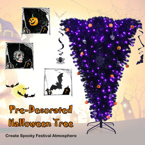 6 Feet Upside Down Artificial Christmas Tree with 270 Purple LED lights for Halloween