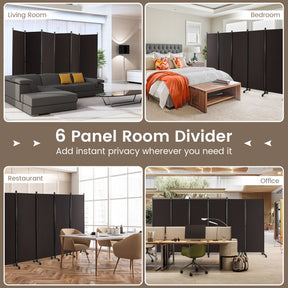 6 Panels 5.7 Feet Tall Rolling Room Divider with Lockable Wheels