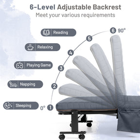 6 Position Adjustable Folding Recliner Guest Bed Frame with Mattress and Wheels