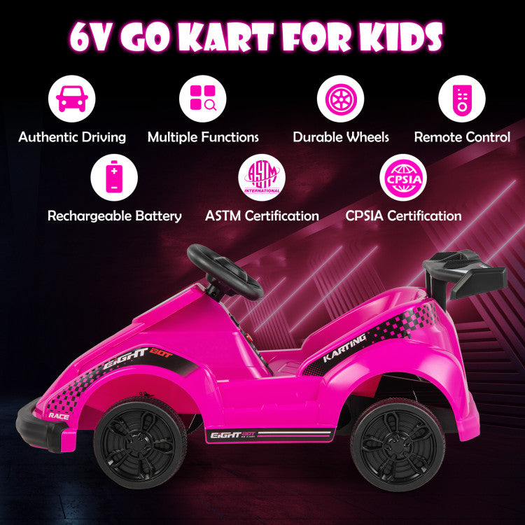 6V Kids Ride-On Go Cart with Remote Control and Safety Belt for 3+ Year Kids