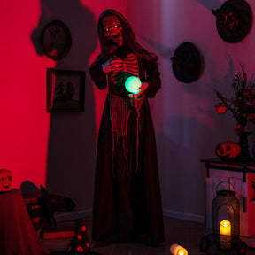 Hikidspace 6ft Halloween Animatronics Standing Witch with Light Up Eyes and Magical Ball