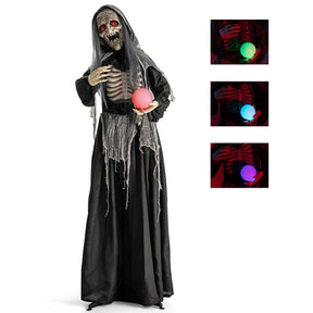 Hikidspace 6ft Halloween Animatronics Standing Witch with Light Up Eyes and Magical Ball