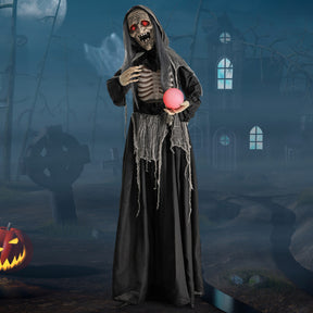 Hikidspace 6ft Halloween Animatronics Standing Witch with Light Up Eyes and Magical Ball