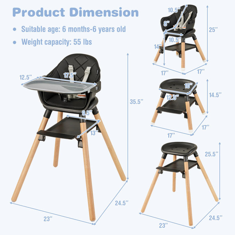 6 in 1 Convertible Nursery Highchair with Safety Harness and Removable Tray