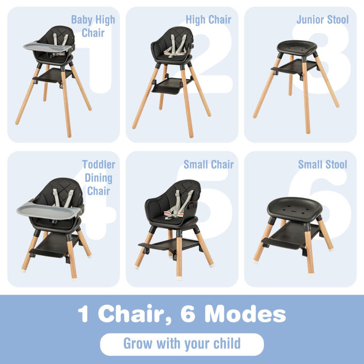 6 in 1 Convertible Nursery Highchair with Safety Harness and Removable Tray