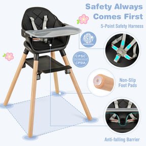 6 in 1 Convertible Nursery Highchair with Safety Harness and Removable Tray