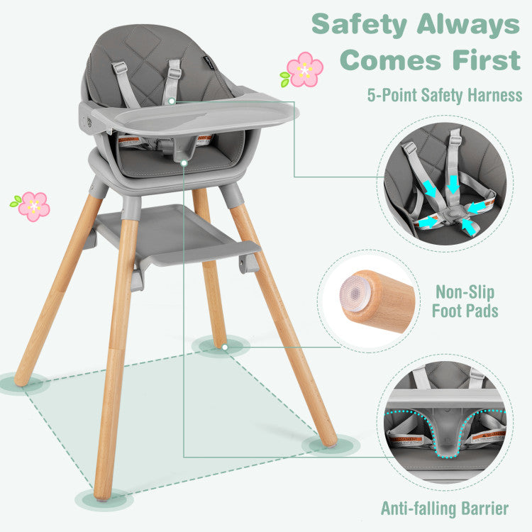 6 in 1 Convertible Nursery Highchair with Safety Harness and Removable Tray