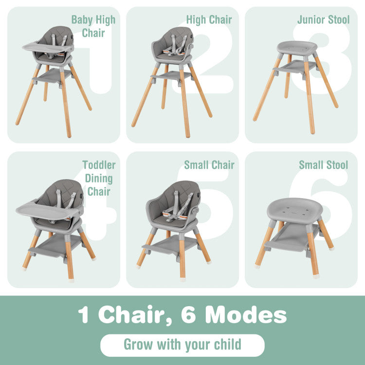 6 in 1 Convertible Nursery Highchair with Safety Harness and Removable Tray