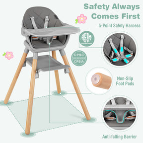 6 in 1 Convertible Nursery Highchair with Safety Harness and Removable Tray