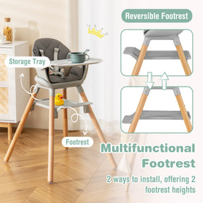 6 in 1 Convertible Nursery Highchair with Safety Harness and Removable Tray