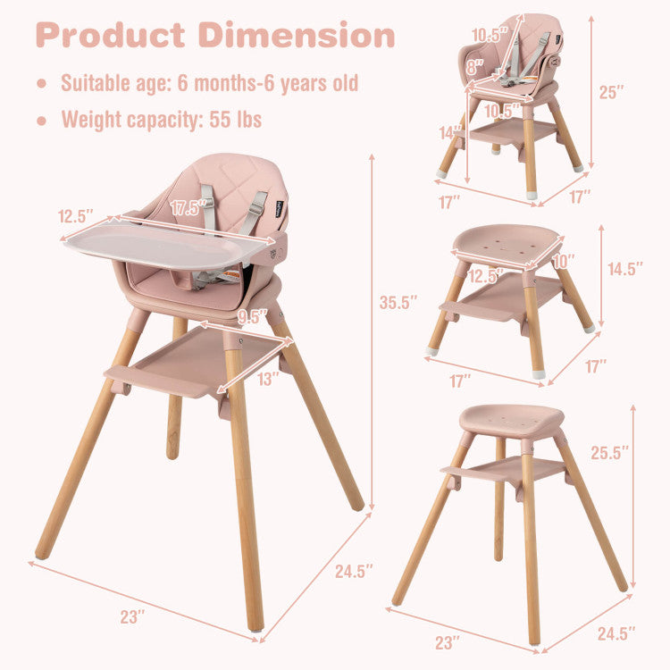 6 in 1 Convertible Nursery Highchair with Safety Harness and Removable Tray