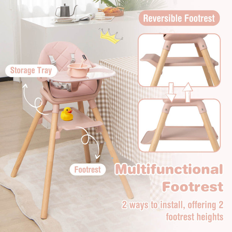 6 in 1 Convertible Nursery Highchair with Safety Harness and Removable Tray