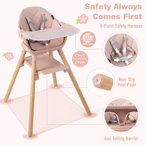 6 in 1 Convertible Nursery Highchair with Safety Harness and Removable Tray