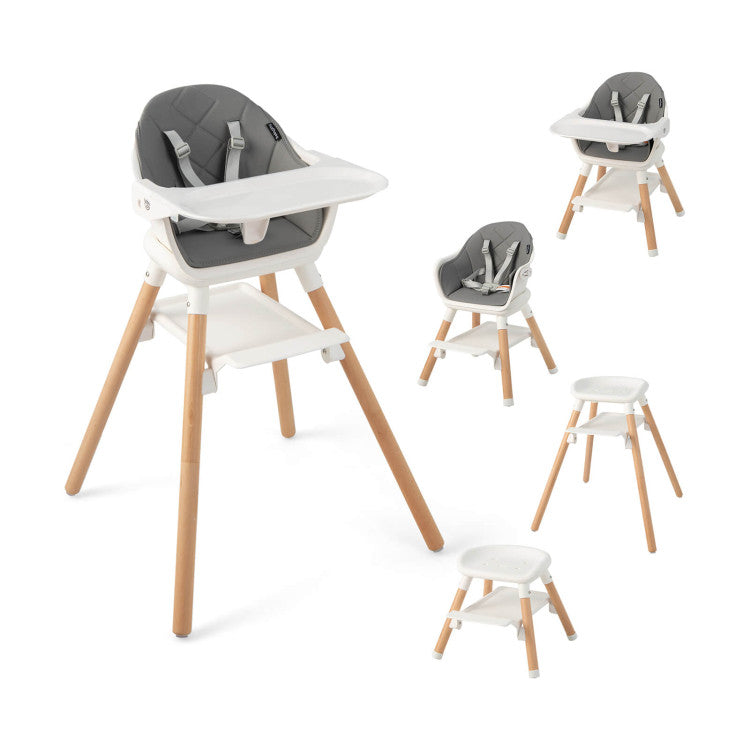 6 in 1 Convertible Nursery Highchair with Safety Harness and Removable Tray