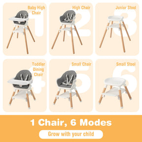 6 in 1 Convertible Nursery Highchair with Safety Harness and Removable Tray