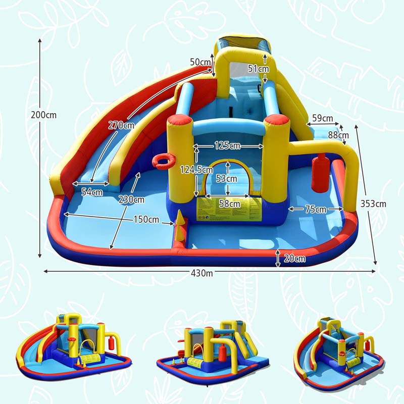 7-in-1 Curved Water Slide Inflatable Bounce Castle with 680W Blower