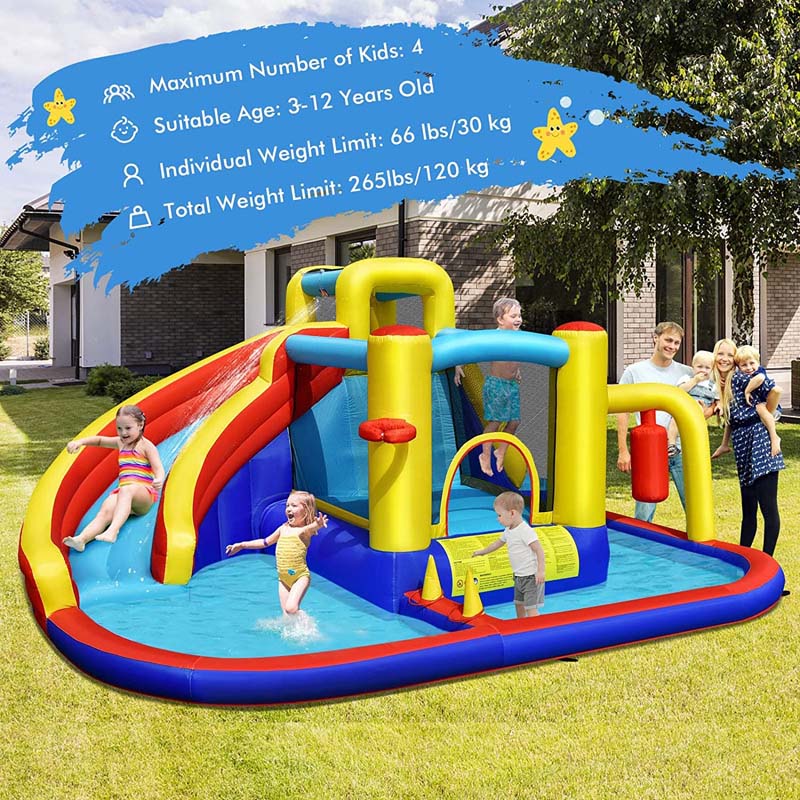 7-in-1 Curved Water Slide Inflatable Bounce Castle with 680W Blower