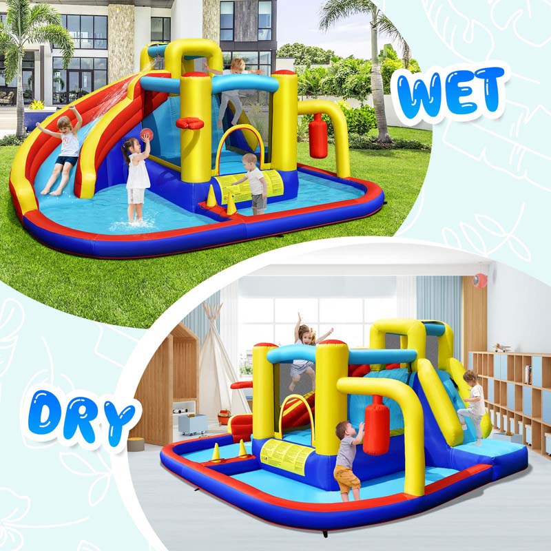 7-in-1 Curved Water Slide Inflatable Bounce Castle with 680W Blower