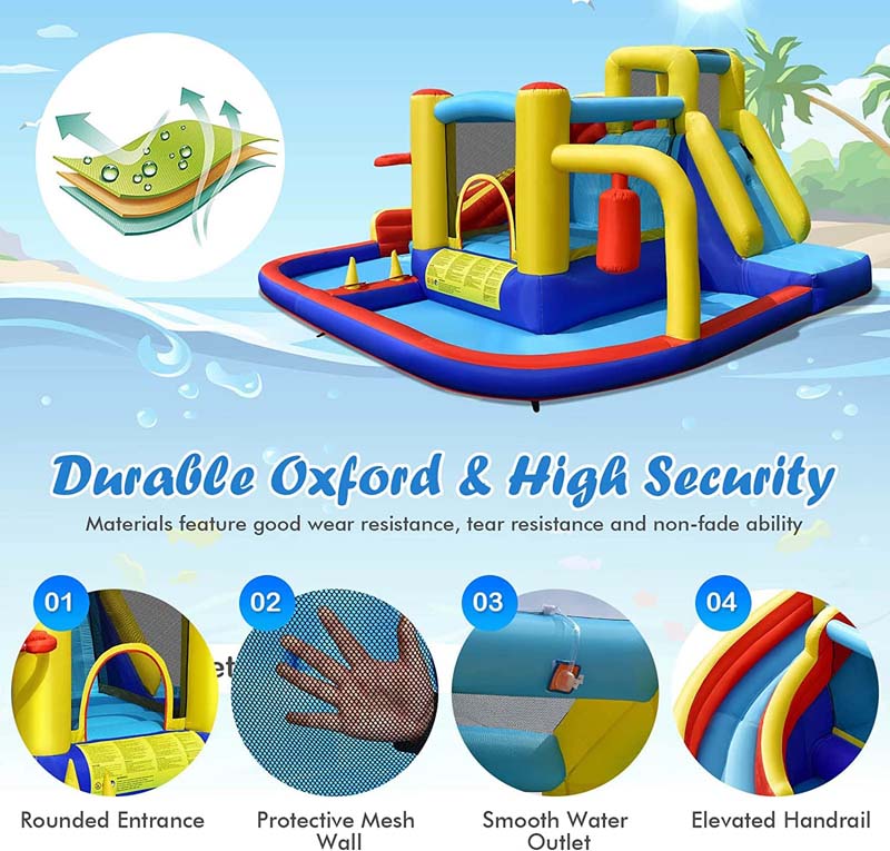 7-in-1 Curved Water Slide Inflatable Bounce Castle with 680W Blower