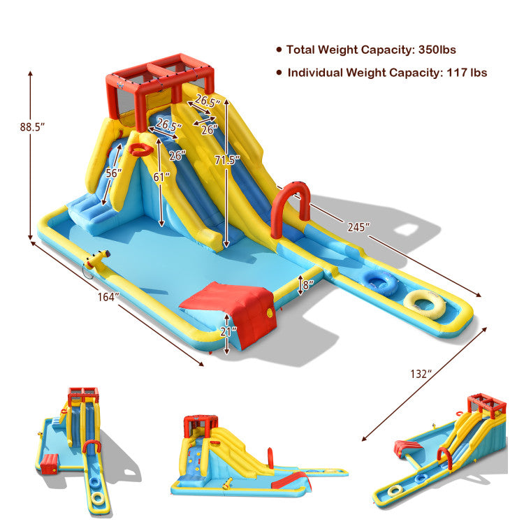 Hikidspace 7-in-1 Inflatable Dual Slide Water Park Bounce House With 750W Blower