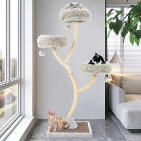 Hikidspace 70 Inch Tall Cat Tree 4-Layer Cat Tower with Detachable Cushions and Dangling Balls_Gray