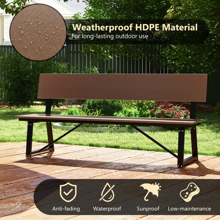 72 Inch Extra Long Outdoor Bench with All-Weather HDPE Seat & Back for 4 Person