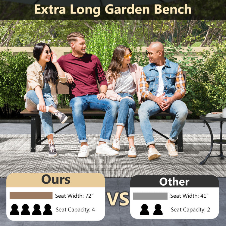 72 Inch Extra Long Outdoor Bench with All-Weather HDPE Seat & Back for 4 Person