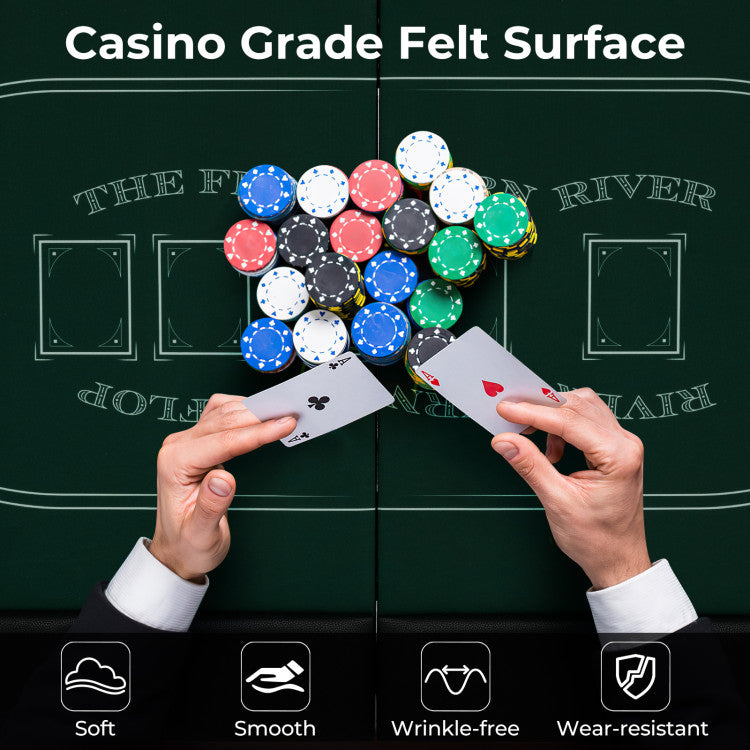 72 Inch Foldable Poker Table Oval Card Board Game Table for 8 Players and 8 Cup Holders