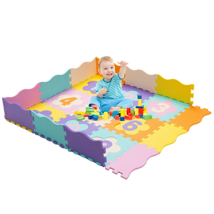 Hikidspace 75 Pieces of Baby Foam Play Mat with Fence with Detachable Numbers