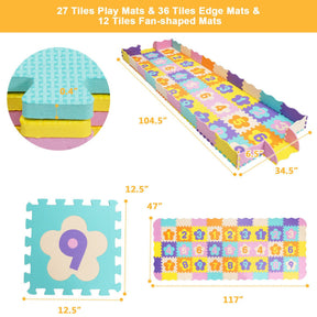 Hikidspace 75 Pieces of Baby Foam Play Mat with Fence with Detachable Numbers