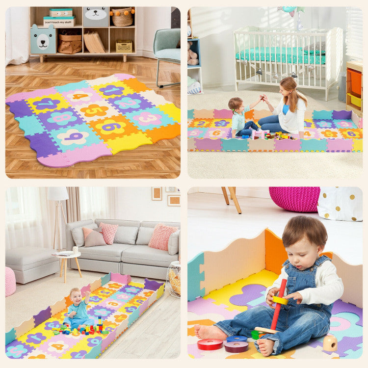 Hikidspace 75 Pieces of Baby Foam Play Mat with Fence with Detachable Numbers