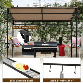 7 Feet Grill Gazebo Canopy with Serving Shelf and Storage Hooks