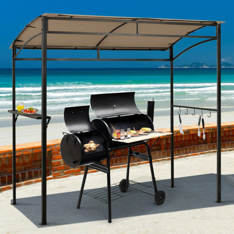 7 Feet Grill Gazebo Canopy with Serving Shelf and Storage Hooks