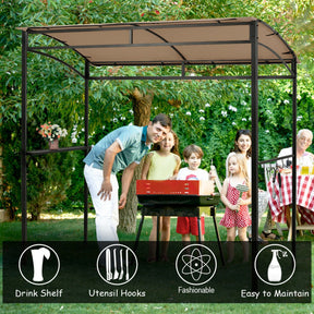 7 Feet Grill Gazebo Canopy with Serving Shelf and Storage Hooks