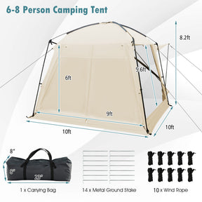 8-10 Person 10 x 10 Feet Panoramic Views Screened Canopy Tent with Vestibule and Zippered Door