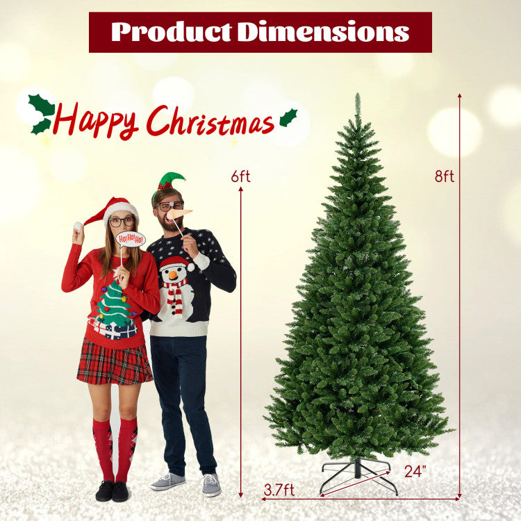 Hikidspace 8 FT Corner Artificial Christmas Tree with 1137 Branch Tips and 360 Warm White LED Lights