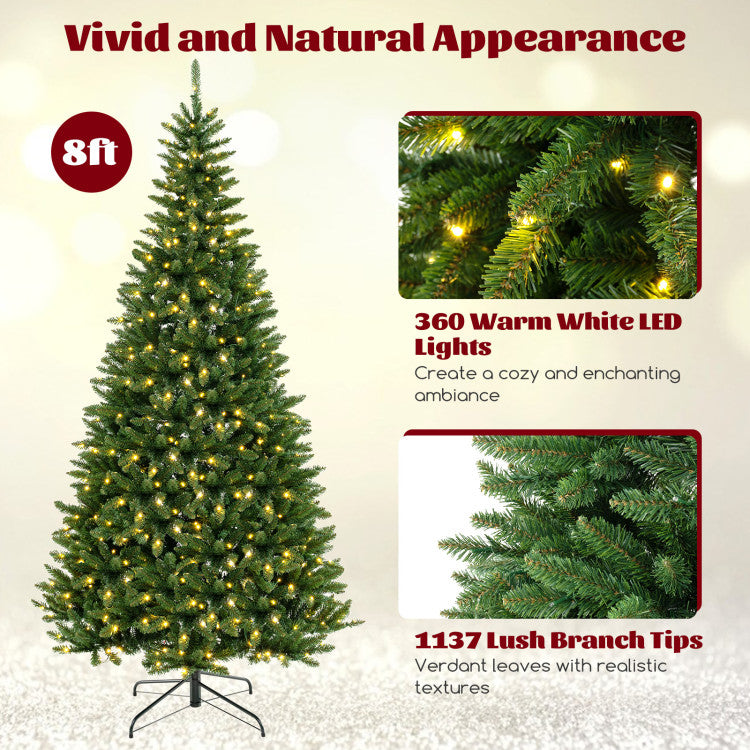 Hikidspace 8 FT Corner Artificial Christmas Tree with 1137 Branch Tips and 360 Warm White LED Lights